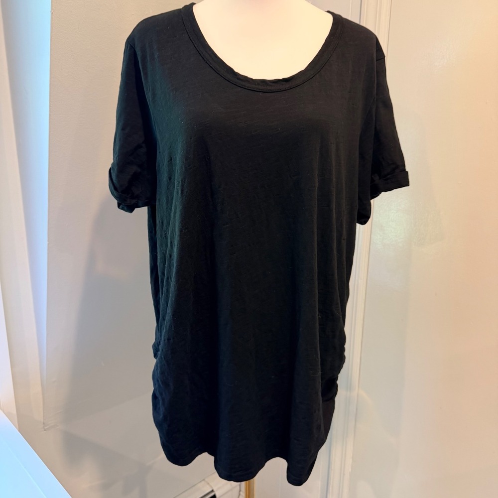 Pact Black Ruched Side Cuffed Tee Organic Cotton Short Sleeve T-Shirt | XXL